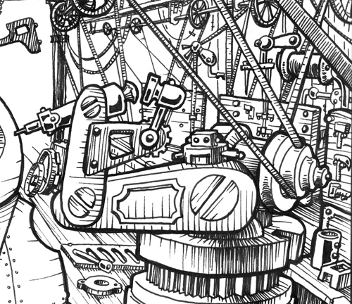 Mechtorian factory ink drawing by Doktor A.