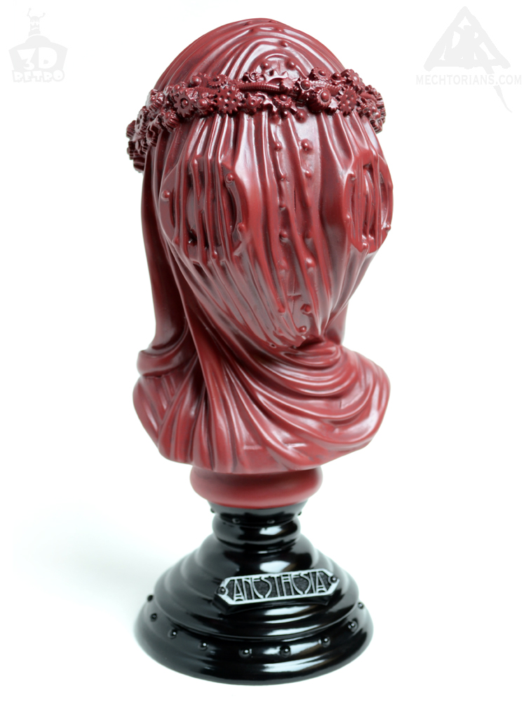 Crimson red Allerdale edition Anesthesia Veiled Lady bust sculpted by Doktor A, Bruce Whistlecraft. Produced by 3D Retro.