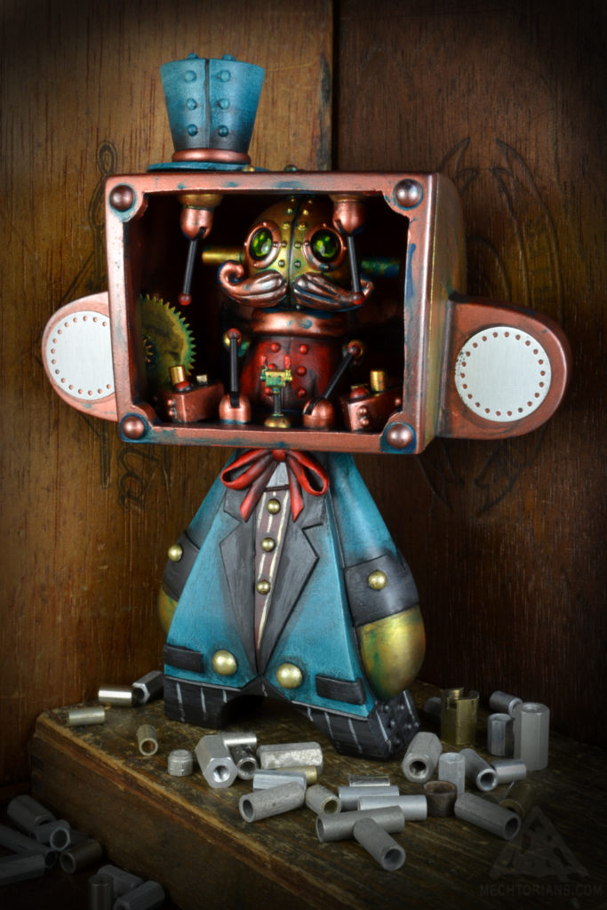 Pilot Brainbox. Mechtorian Madl custom by Doktor A (Bruce Whistlecraft). A Retro Futuristic, Steampunk robot toy.