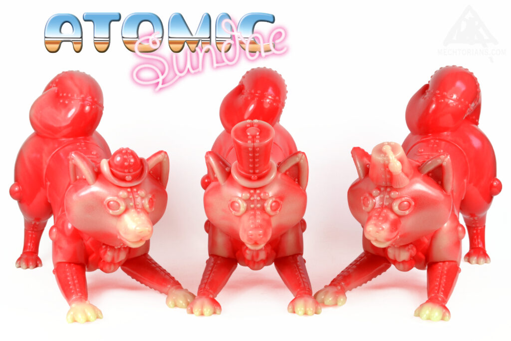 Mugi Teaworthy The Atomic Sudae Red and Glow Sofubi Shiba Inu dog figure. By Doktor A